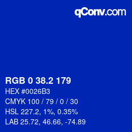 Color code: RGB 0 38.2 179 | qconv.com