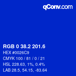 カラーコード: RGB 0 38.2 201.6 | qconv.com