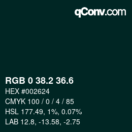 カラーコード: RGB 0 38.2 36.6 | qconv.com