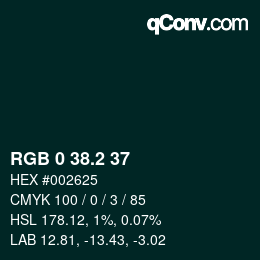カラーコード: RGB 0 38.2 37 | qconv.com