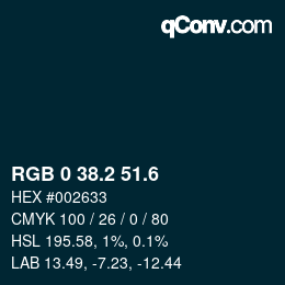 カラーコード: RGB 0 38.2 51.6 | qconv.com