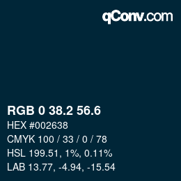 カラーコード: RGB 0 38.2 56.6 | qconv.com