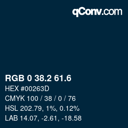 カラーコード: RGB 0 38.2 61.6 | qconv.com