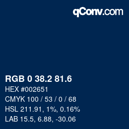 カラーコード: RGB 0 38.2 81.6 | qconv.com