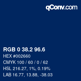 カラーコード: RGB 0 38.2 96.6 | qconv.com