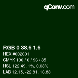 カラーコード: RGB 0 38.6 1.6 | qconv.com