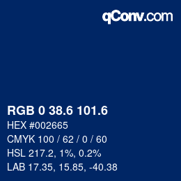 カラーコード: RGB 0 38.6 101.6 | qconv.com