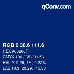 カラーコード: RGB 0 38.6 111.6 | qconv.com