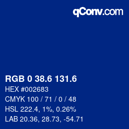 カラーコード: RGB 0 38.6 131.6 | qconv.com