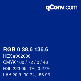 カラーコード: RGB 0 38.6 136.6 | qconv.com