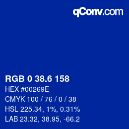 カラーコード: RGB 0 38.6 158 | qconv.com