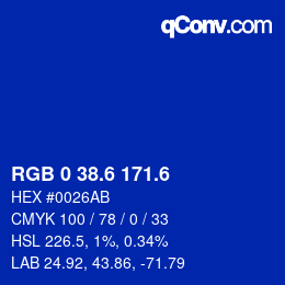 カラーコード: RGB 0 38.6 171.6 | qconv.com