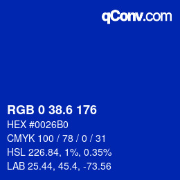 カラーコード: RGB 0 38.6 176 | qconv.com