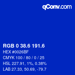 カラーコード: RGB 0 38.6 191.6 | qconv.com