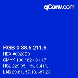 カラーコード: RGB 0 38.6 211.6 | qconv.com