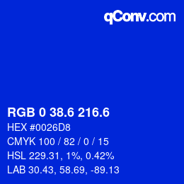 カラーコード: RGB 0 38.6 216.6 | qconv.com