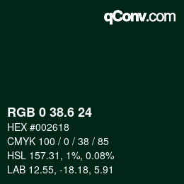 カラーコード: RGB 0 38.6 24 | qconv.com