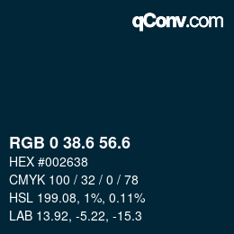 カラーコード: RGB 0 38.6 56.6 | qconv.com