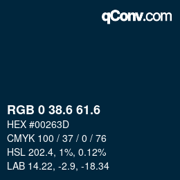 カラーコード: RGB 0 38.6 61.6 | qconv.com