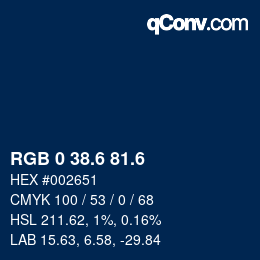 カラーコード: RGB 0 38.6 81.6 | qconv.com