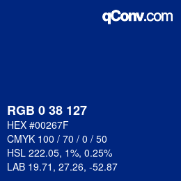 颜色代码: RGB 0 38 127 | qconv.com