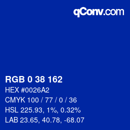 カラーコード: RGB 0 38 162 | qconv.com