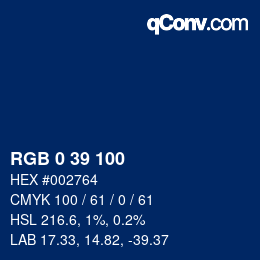 Color code: RGB 0 39 100 | qconv.com