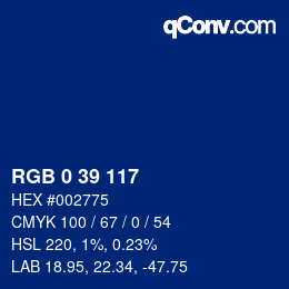 颜色代码: RGB 0 39 117 | qconv.com