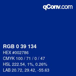 Color code: RGB 0 39 134 | qconv.com