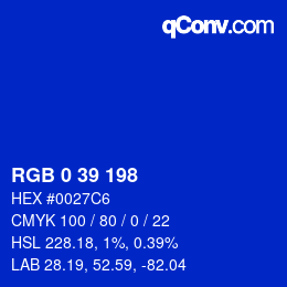 Color code: RGB 0 39 198 | qconv.com