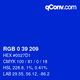 Color code: RGB 0 39 209 | qconv.com
