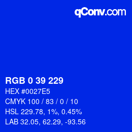 Color code: RGB 0 39 229 | qconv.com