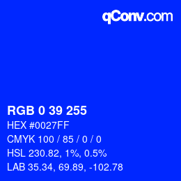 Color code: RGB 0 39 255 | qconv.com