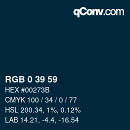颜色代码: RGB 0 39 59 | qconv.com