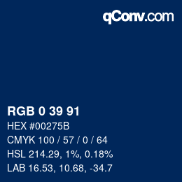 Color code: RGB 0 39 91 | qconv.com