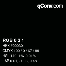 カラーコード: RGB 0 3 1 | qconv.com