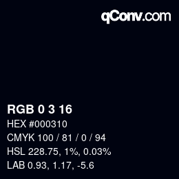 Color code: RGB 0 3 16 | qconv.com