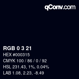 Color code: RGB 0 3 21 | qconv.com