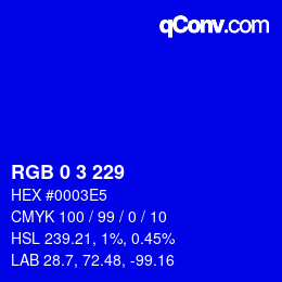 Color code: RGB 0 3 229 | qconv.com