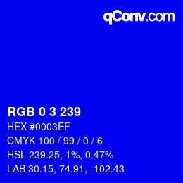 Color code: RGB 0 3 239 | qconv.com