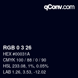 カラーコード: RGB 0 3 26 | qconv.com