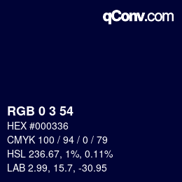 カラーコード: RGB 0 3 54 | qconv.com