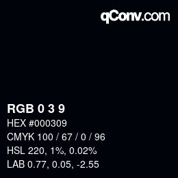 颜色代码: RGB 0 3 9 | qconv.com