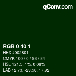 Color code: RGB 0 40 1 | qconv.com