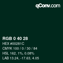 颜色代码: RGB 0 40 28 | qconv.com