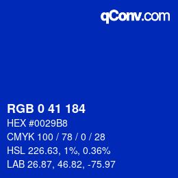 Color code: RGB 0 41 184 | qconv.com