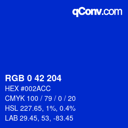 Color code: RGB 0 42 204 | qconv.com