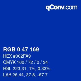 カラーコード: RGB 0 47 169 | qconv.com
