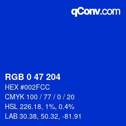 Color code: RGB 0 47 204 | qconv.com