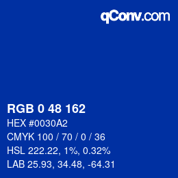 Color code: RGB 0 48 162 | qconv.com